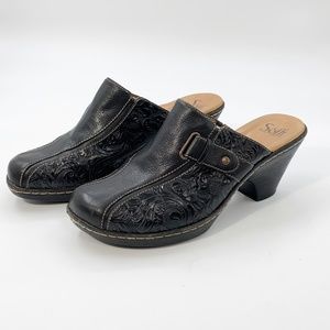 Sofft Womens Mules Clogs Size 10 M Brown Tooled